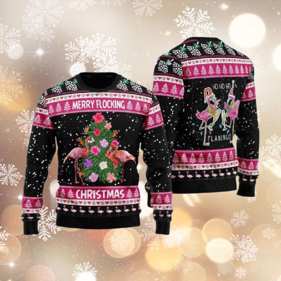 Flamingo Ugly Christmas Sweater, Flamingo Santa Xmas Sweater