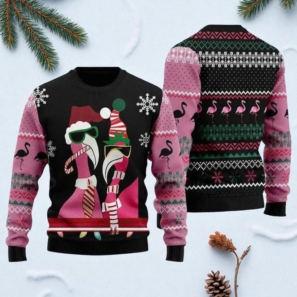 Flamingo Ugly Christmas Sweater, Funny Festive Holiday Sweater