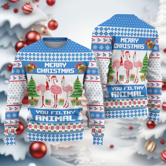 Flamingo Ugly Christmas Sweater, Merry Christmas Bird Xmas Ugly Sweatshirt, Funny Xmas Gift - Image 12