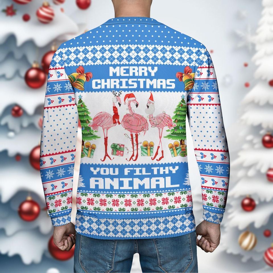 Flamingo Ugly Christmas Sweater, Merry Christmas Bird Xmas Ugly Sweatshirt, Funny Xmas Gift - Image 7