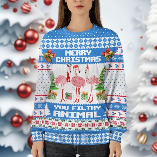 Flamingo Ugly Christmas Sweater, Merry Christmas Bird Xmas Ugly Sweatshirt, Funny Xmas Gift - Image 16