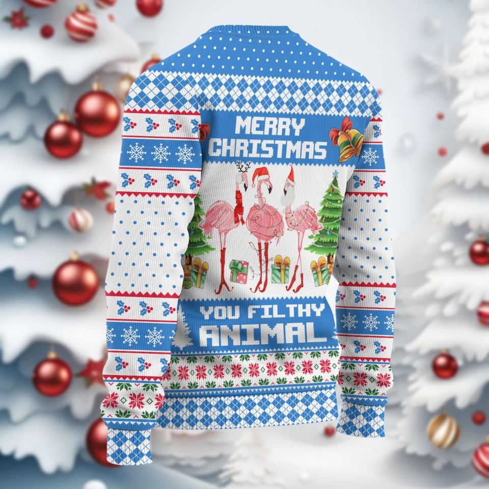 Flamingo Ugly Christmas Sweater, Merry Christmas Bird Xmas Ugly Sweatshirt, Funny Xmas Gift - Image 4