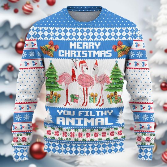 Flamingo Ugly Christmas Sweater, Merry Christmas Bird Xmas Ugly Sweatshirt, Funny Xmas Gift - Image 13