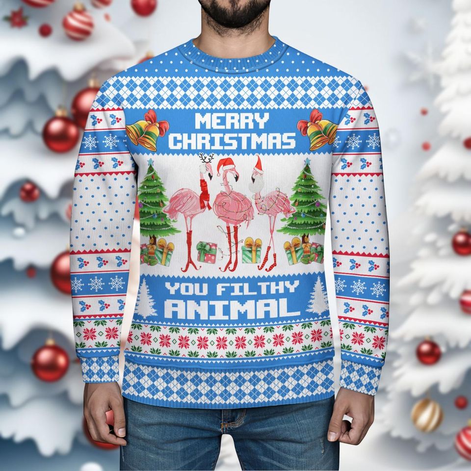 Flamingo Ugly Christmas Sweater, Merry Christmas Bird Xmas Ugly Sweatshirt, Funny Xmas Gift - Image 5