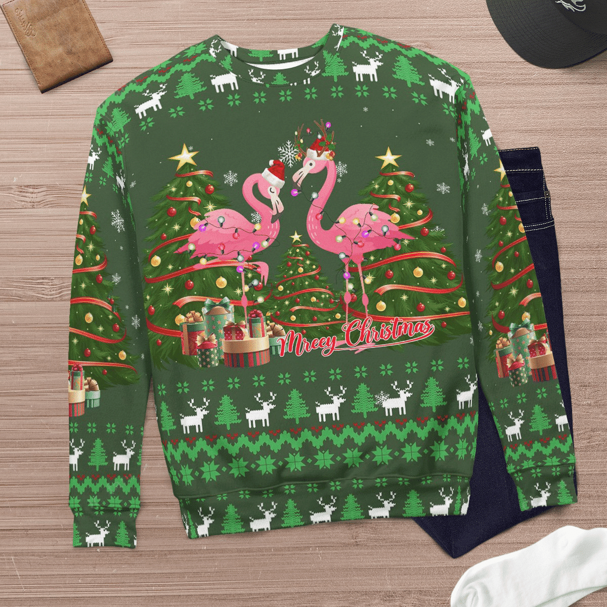 Flamingo Ugly Christmas Sweater Merry Christmas Pink Flamingo Xmas Sweater Clothing