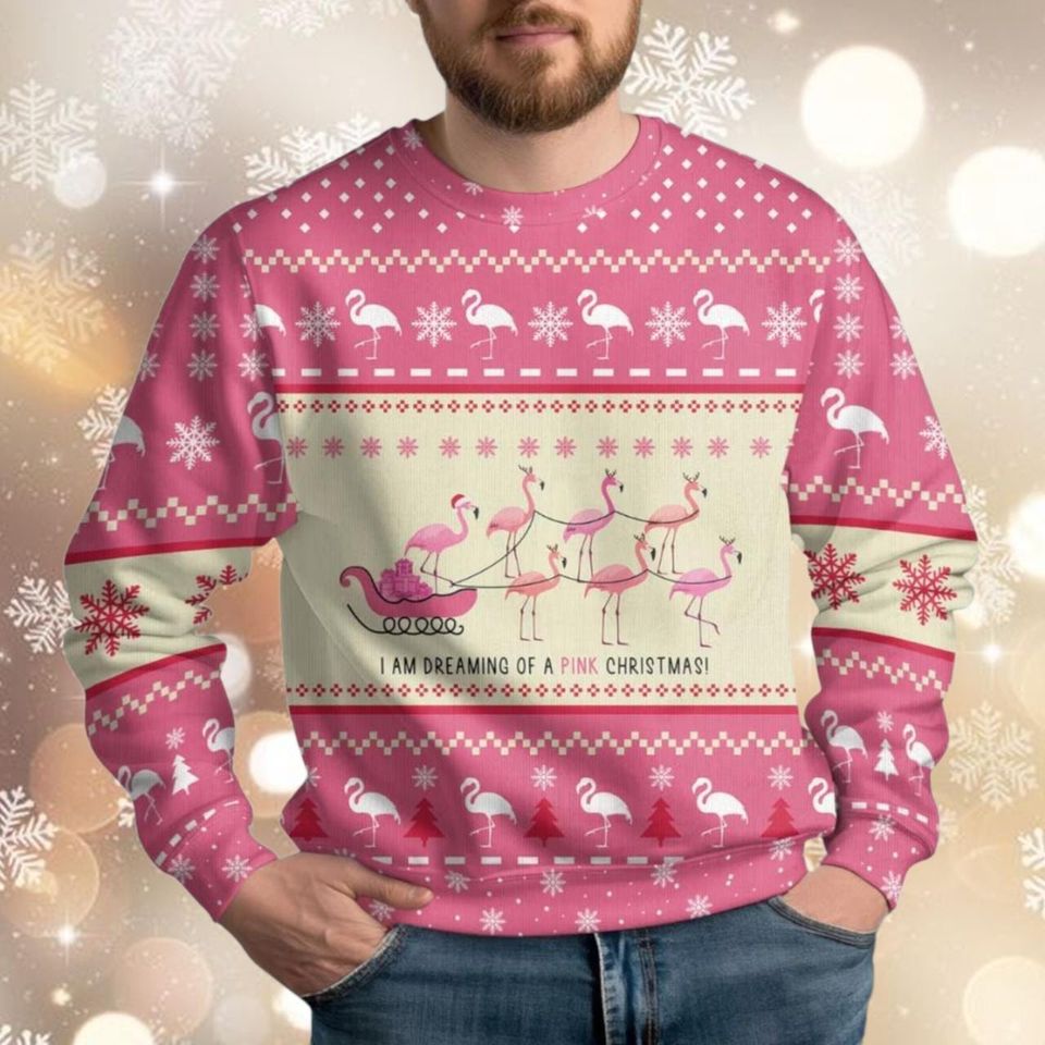 Flamingo Ugly Christmas Sweater, Pink Bird Ugly Sweater