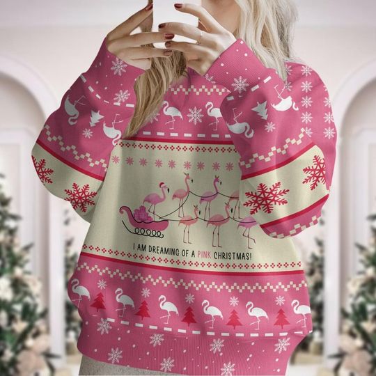 Flamingo Ugly Christmas Sweater, Tropical Christmas Sweatshirt - Image 10