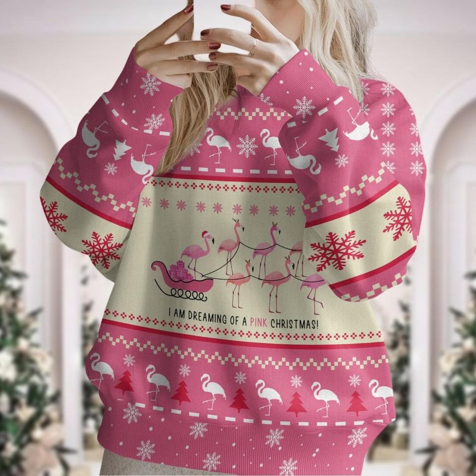 Flamingo Ugly Christmas Sweater, Tropical Christmas Sweatshirt - Image 2