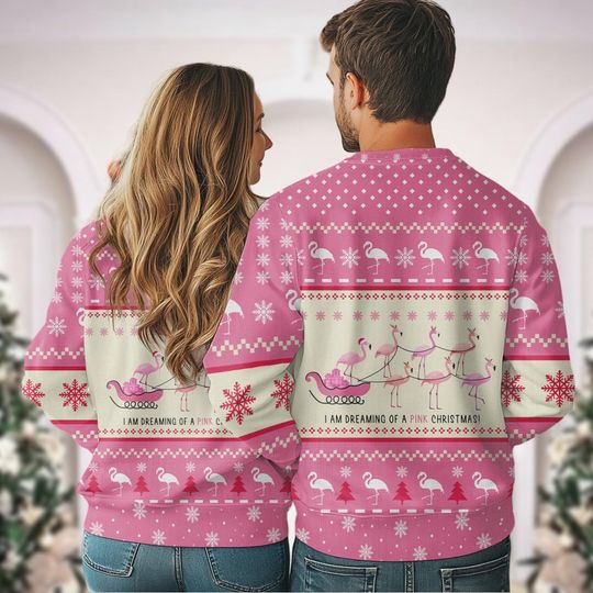 Flamingo Ugly Christmas Sweater, Tropical Christmas Sweatshirt - Image 13