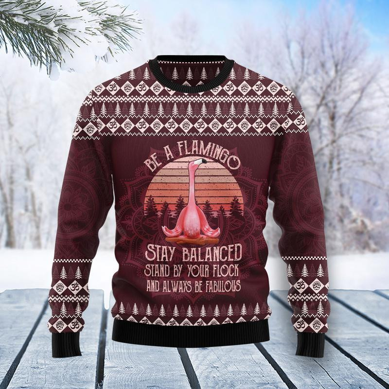 Flamingo Yoga Ugly Christmas Sweater Adult 3D Funny Matching for family