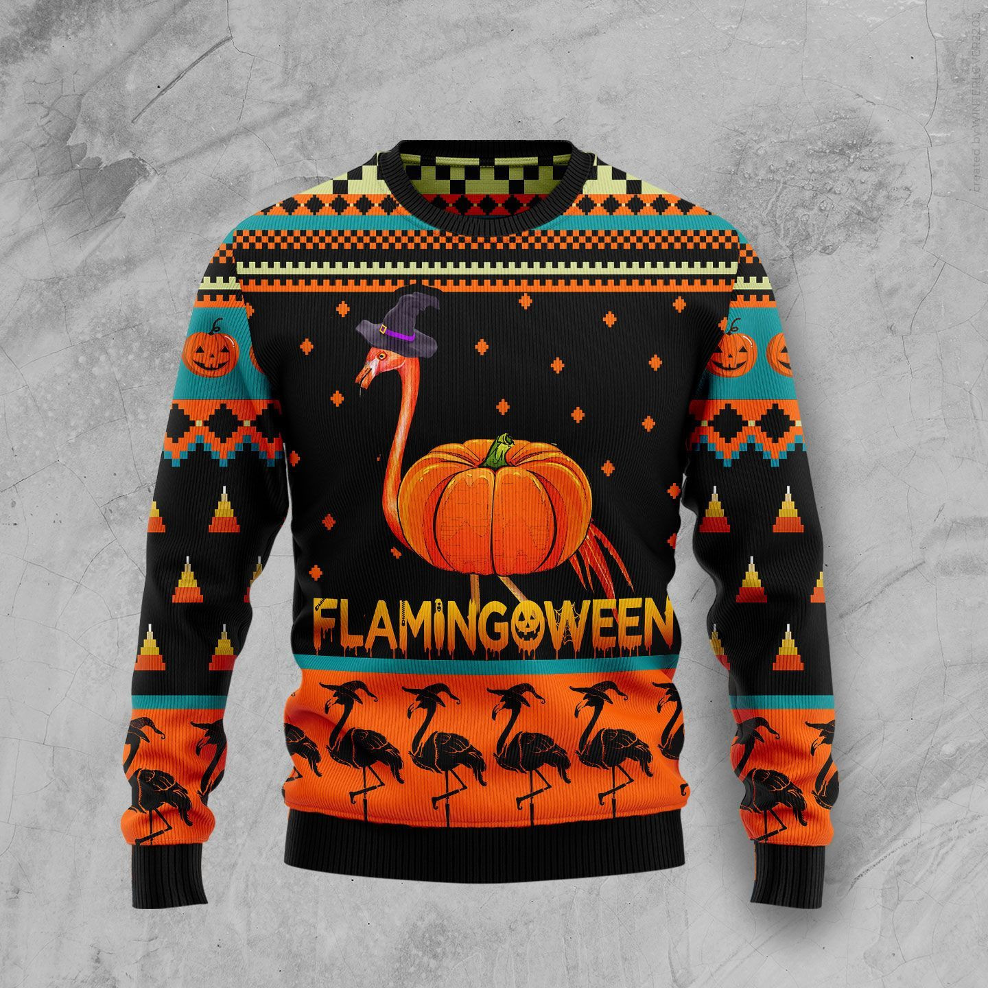 Flamingoween Pumpkin Ugly Christmas Sweater Adult 3D Funny Matching for family