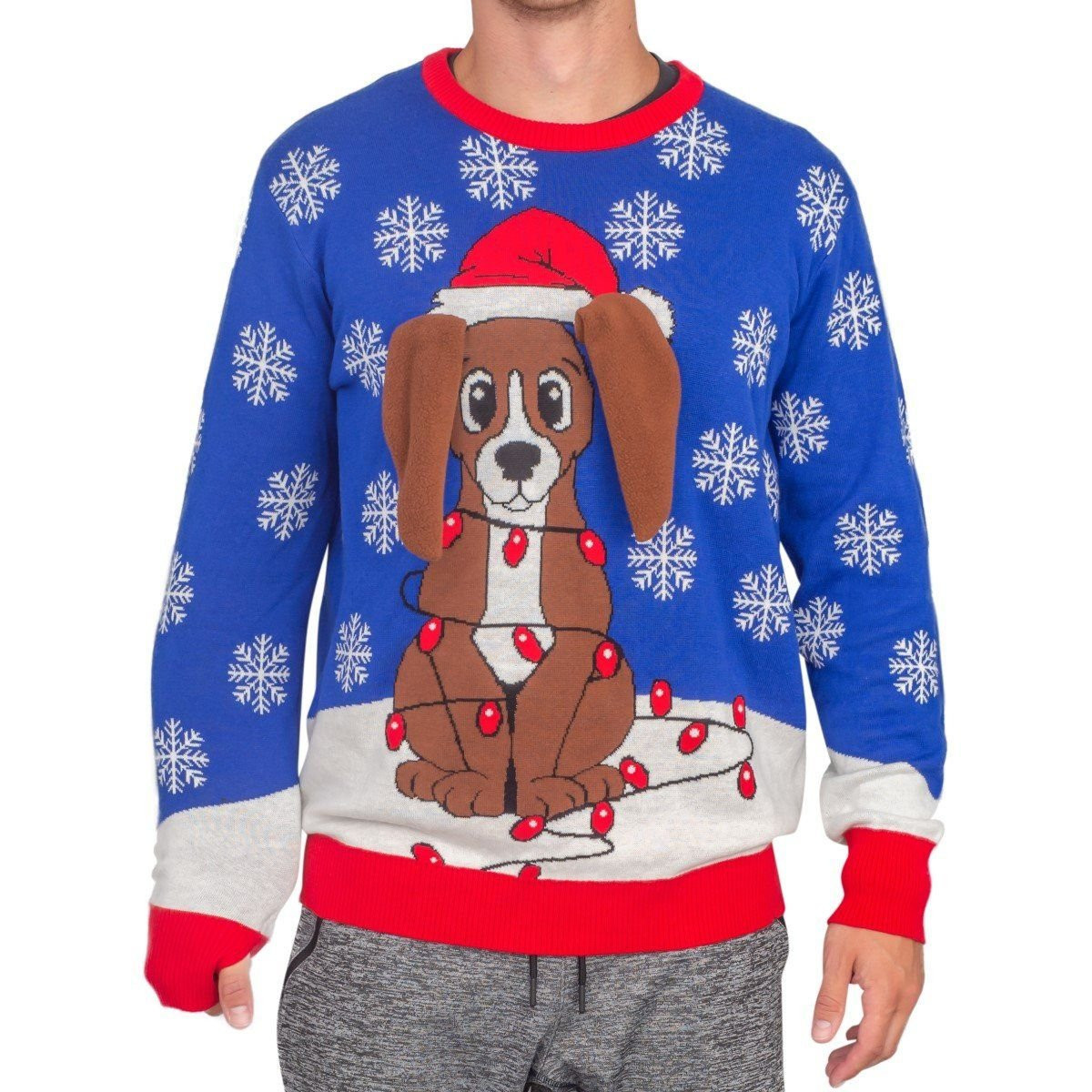 Flappy Dog Animated Puppy Ears For Unisex Ugly Christmas Sweater Adult 3D Funny Matching for family