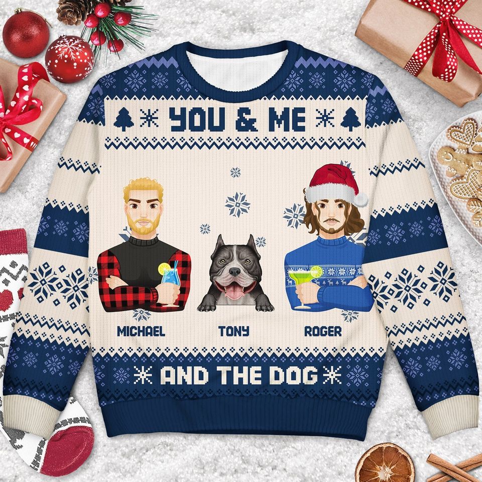 Flat Art Couple Or Single With Pets - Christmas Gift For Pet Lover Ugly Sweater - Image 3