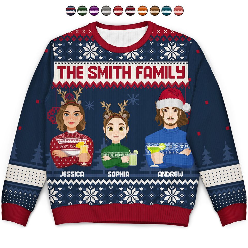 Flat Art Custom Family Christmas Gift Personalized Unisex Ugly Sweatshirt