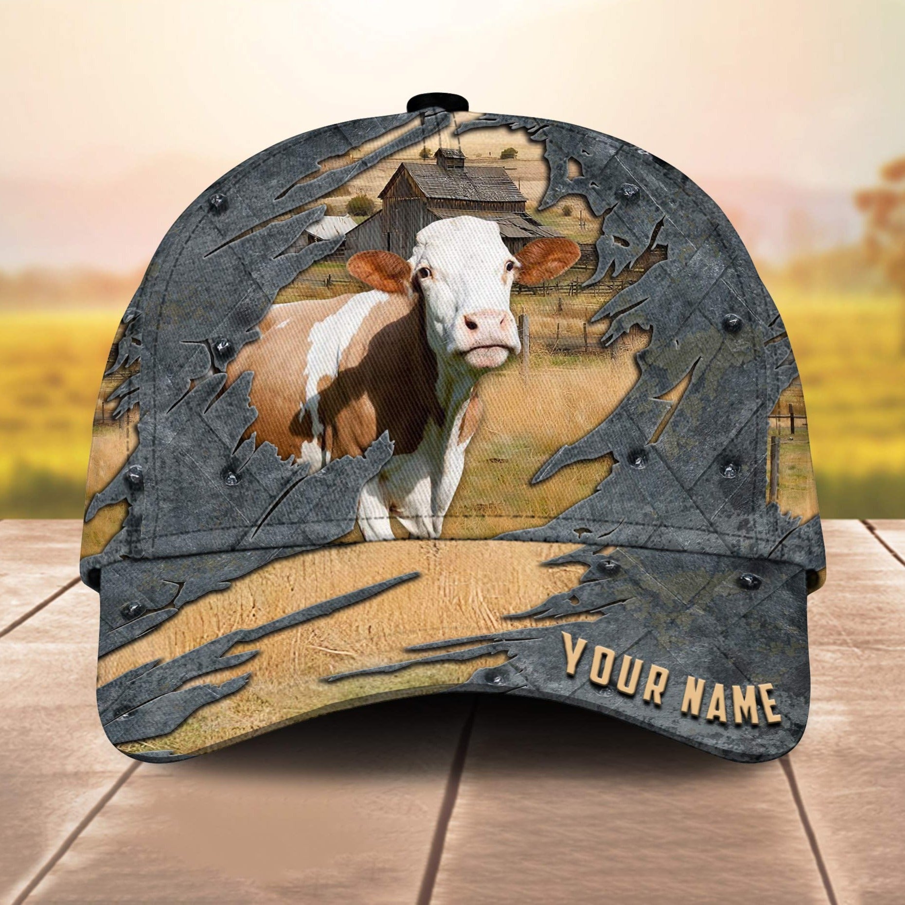 Fleckvieh Customized Name 3D Cap 3D All Over Print Baseball Cap, Cap For Farm Lovers, Animal Cap, Leather Pattern Cap Trucker Hats Custom Hats Gifts For Men & Women
