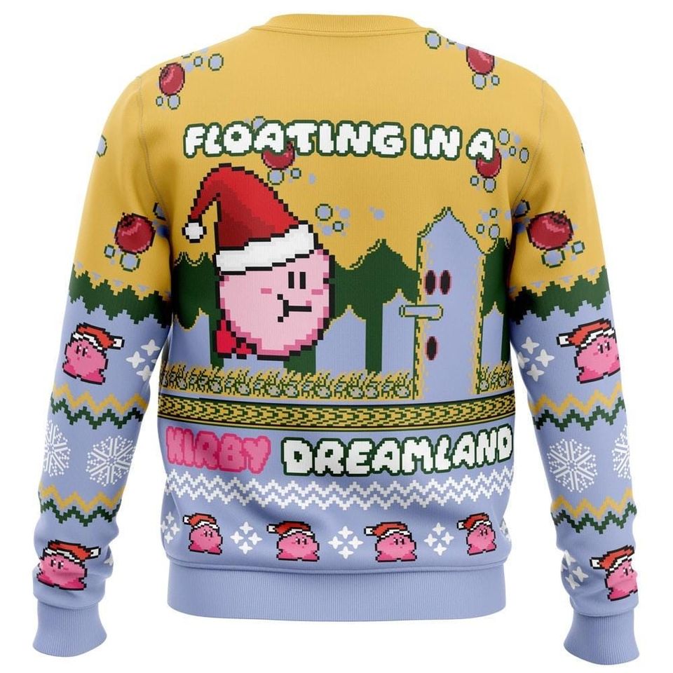 Floating In A Kirby Dreamland Ugly Christmas Sweater, Cute Pink Kirby - Image 3