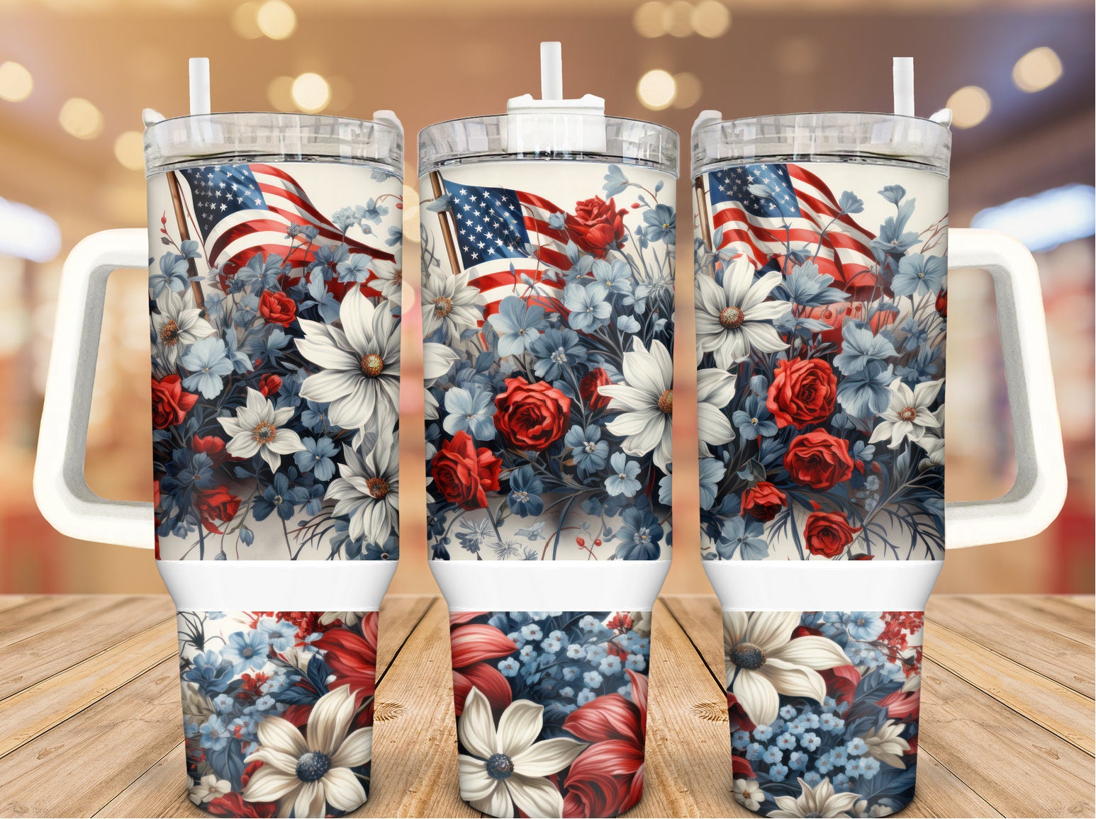 Floral American Flag Custom Stanley Cup 40 oz 30 oz Tumbler With HandleTVC2301934