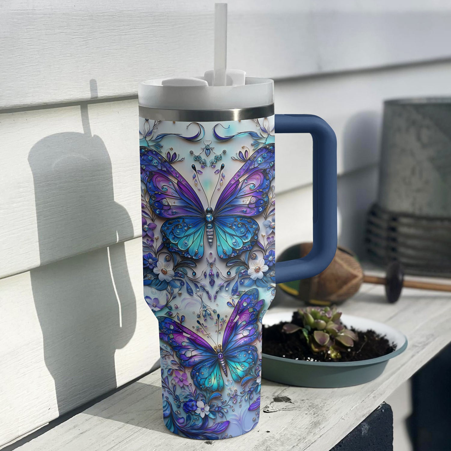 Floral And Butterfly Custom Stanley Cup 40 oz 30 oz Tumbler With HandleTVC2301289 - Image 2