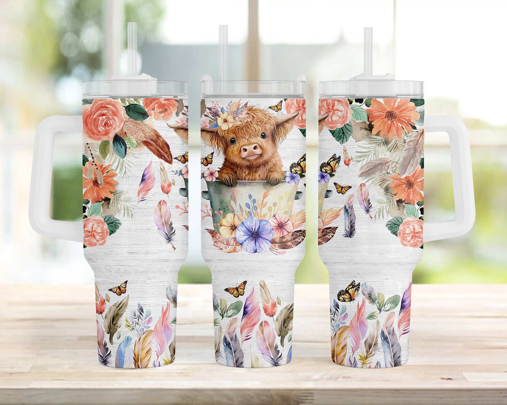 Floral Baby Highland Cow Custom Stanley Cup 40 oz 30 oz Tumbler With HandleTVC2301957