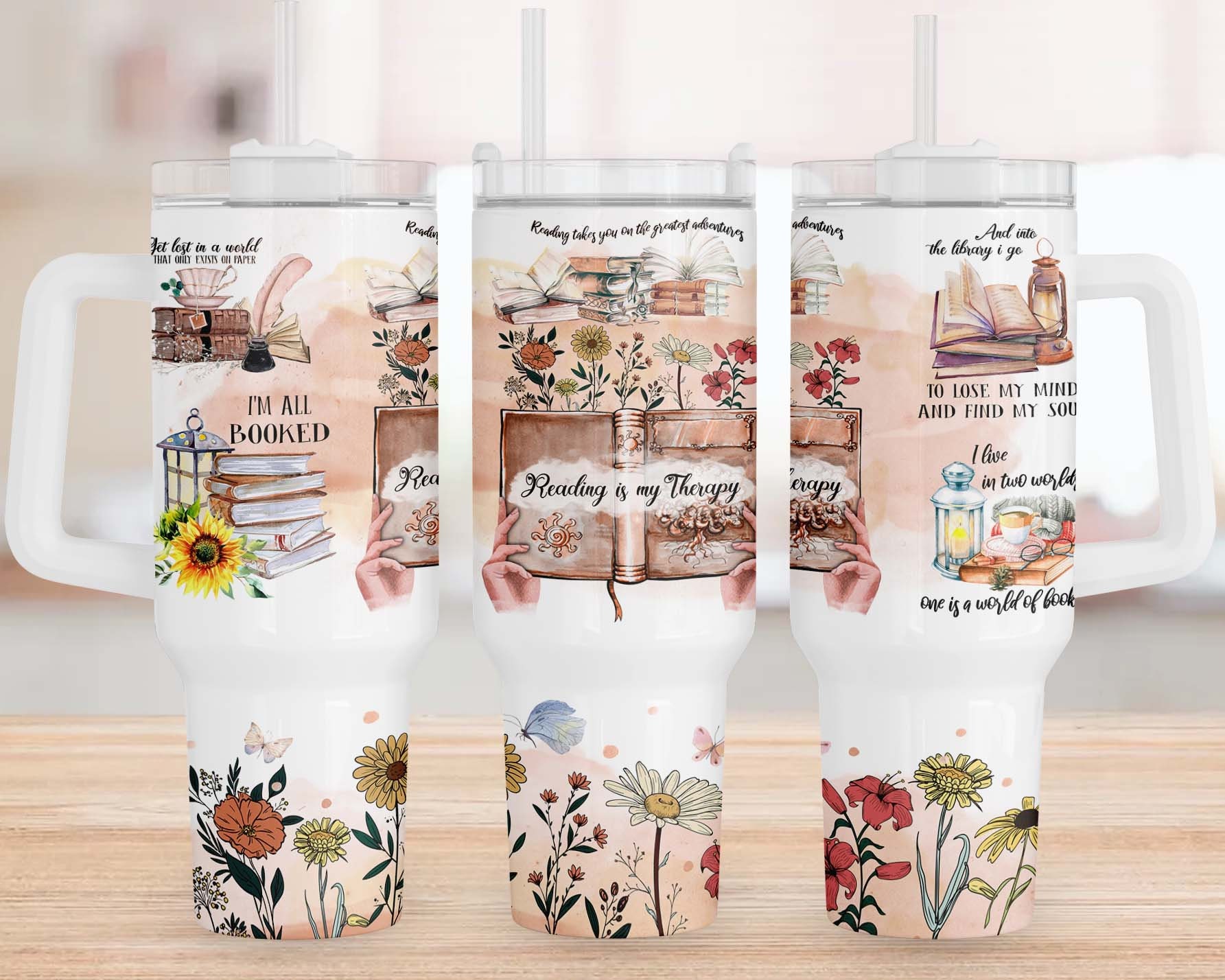 Floral Bookworm Custom Stanley Cup 40 oz 30 oz Tumbler With HandleTVC2301958