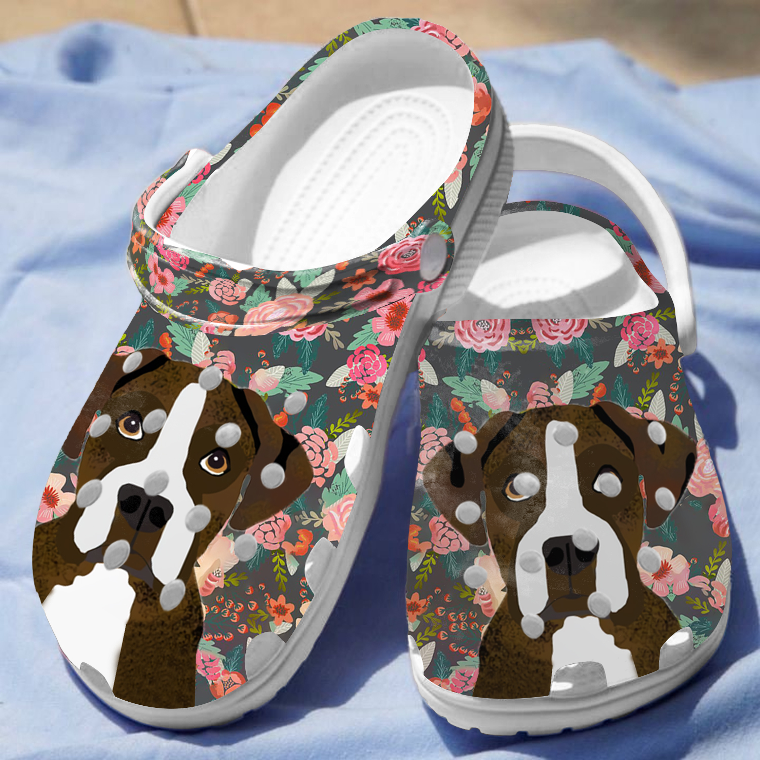 Floral Boxer Dog Animal Crocs Crocband Clogs Shoes Comfortable For Men Women and Kids