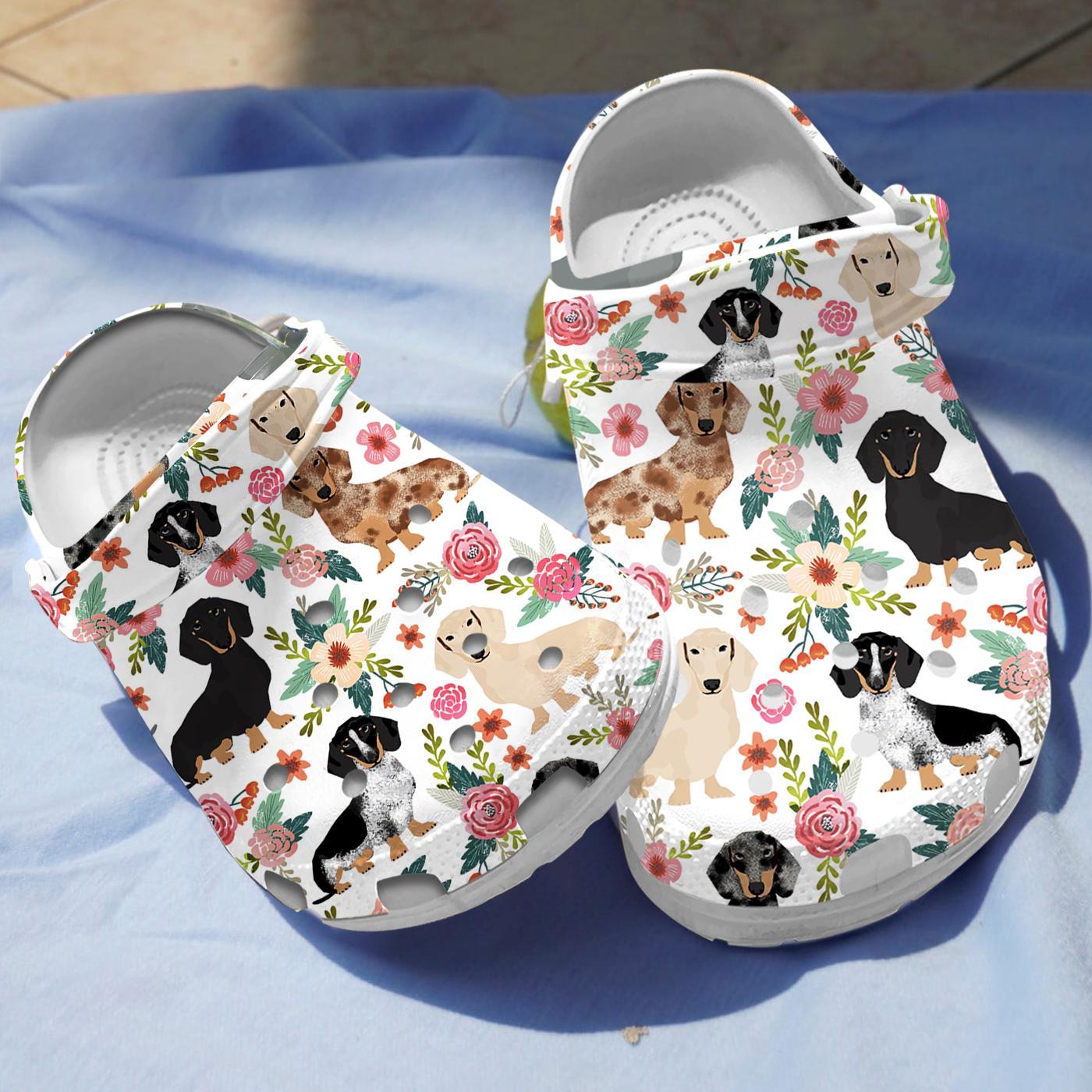 Floral Dachshund Crocs Crocband Clogs Shoes Comfortable For Men Women and Kids