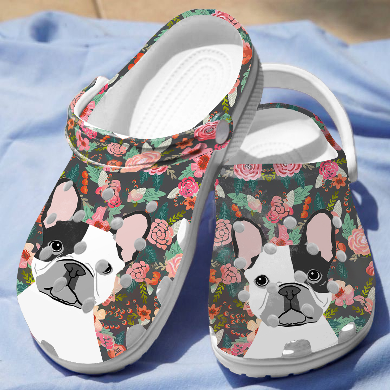 Floral French Bull Dog Crocs Crocband Clogs Shoes Comfortable For Men Women and Kids