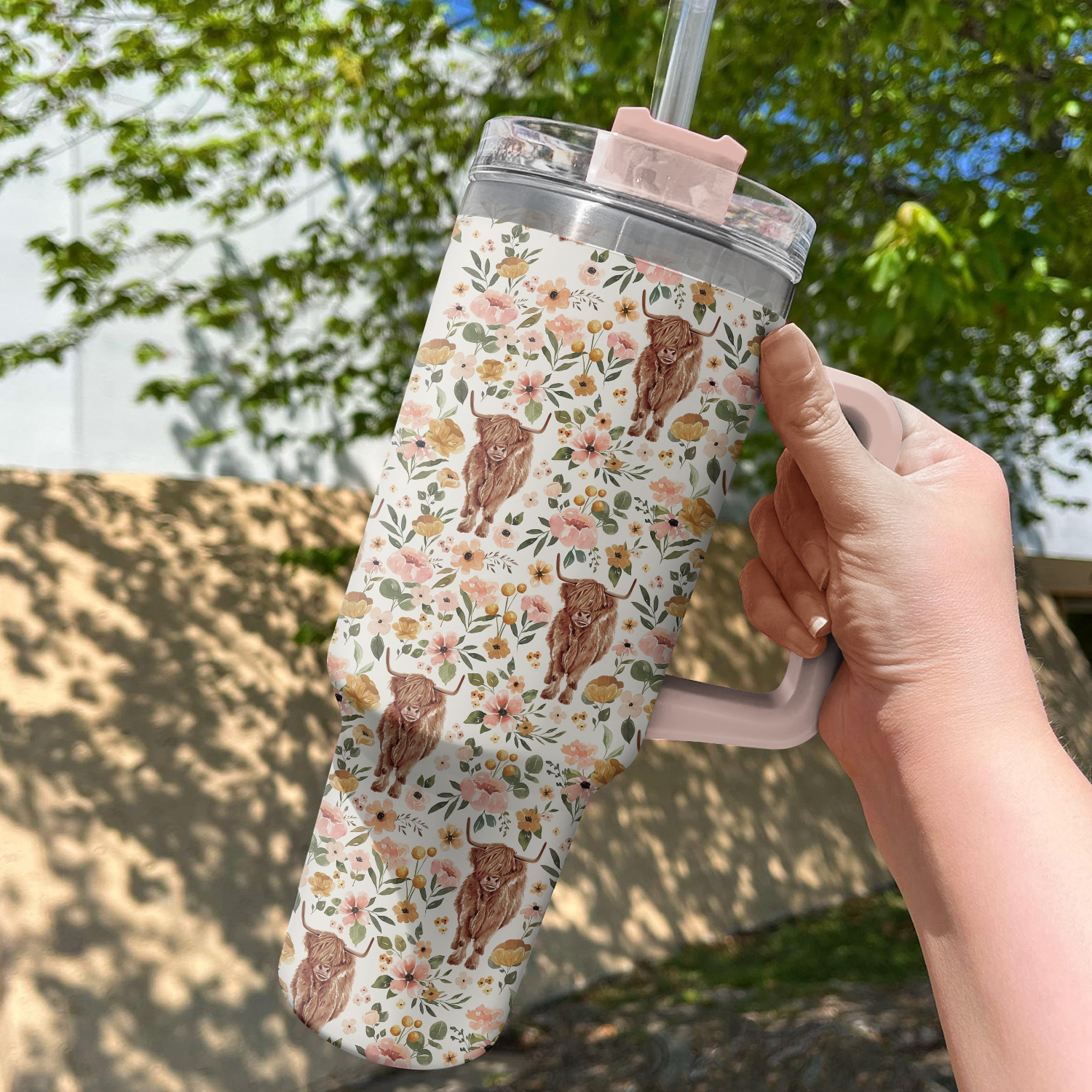 Floral Highland Cow Custom Stanley Cup 40 oz 30 oz Tumbler With HandleTVC2301730