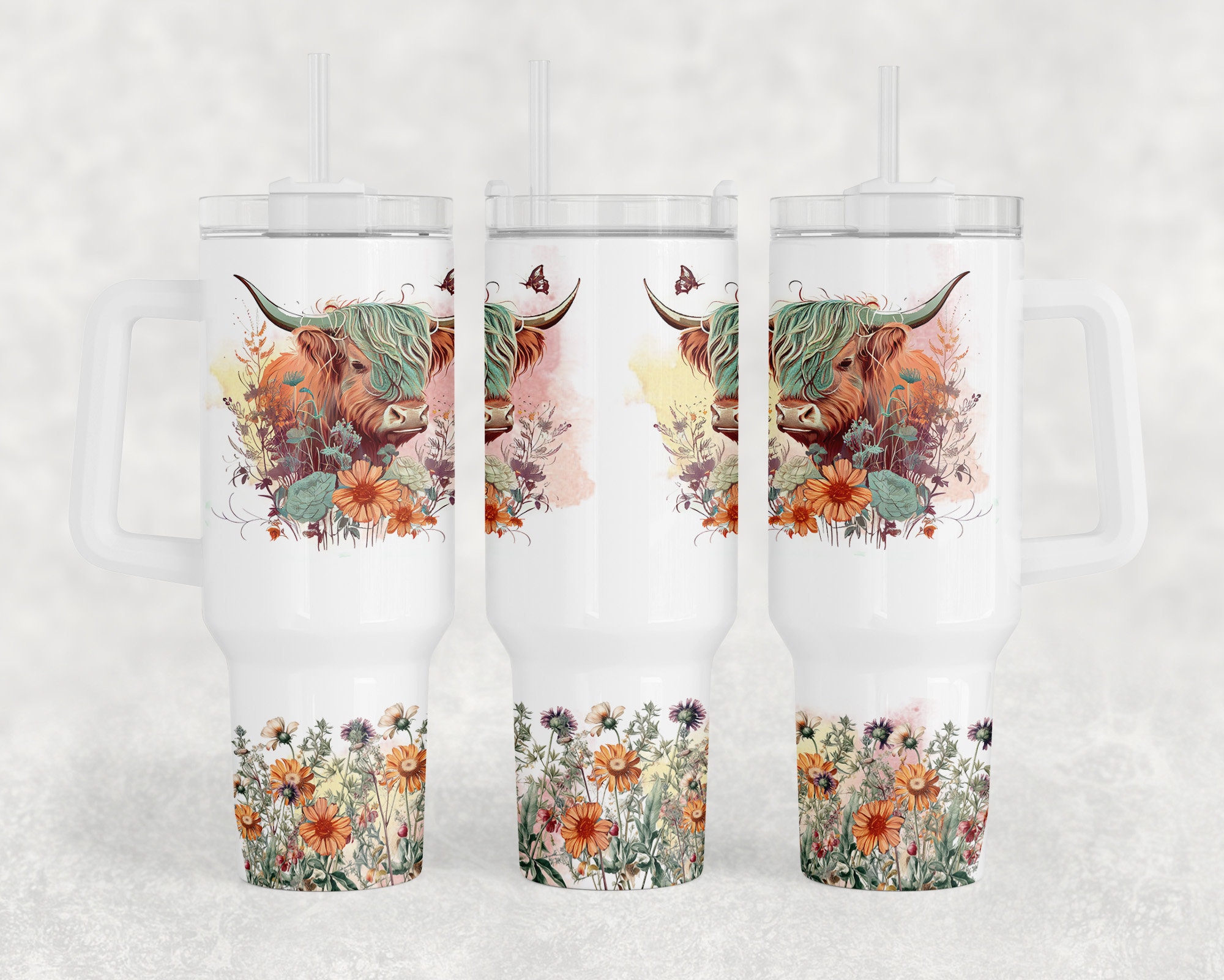 Floral Highland Cow Custom Stanley Cup 40 oz 30 oz Tumbler With HandleTVC2301965