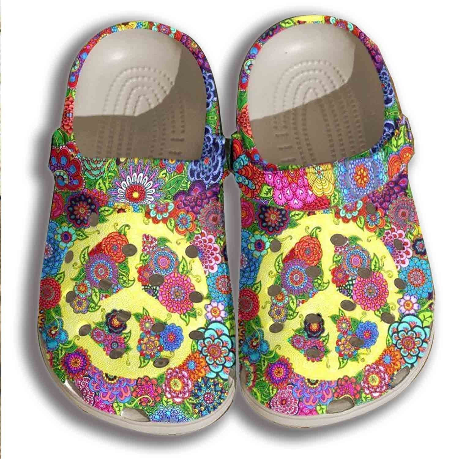 Floral Hippie Sign Shoes Clogs For Women - Flower Custom Shoes Clogs Gifts For Son Daughter