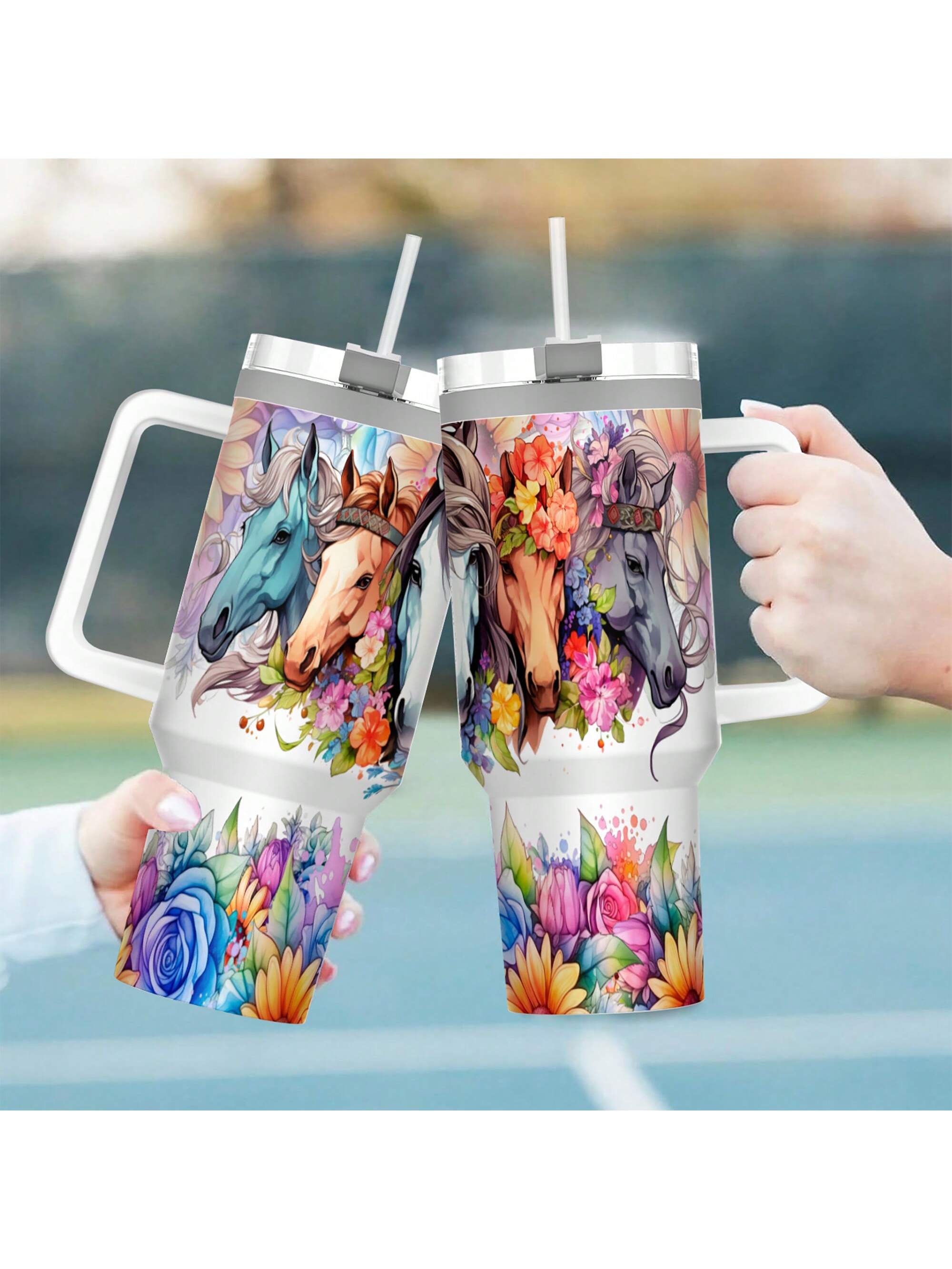 Floral Horse Lover’s Custom Stanley Cup 40 oz 30 oz Tumbler With HandleTVC2301649 - Image 2