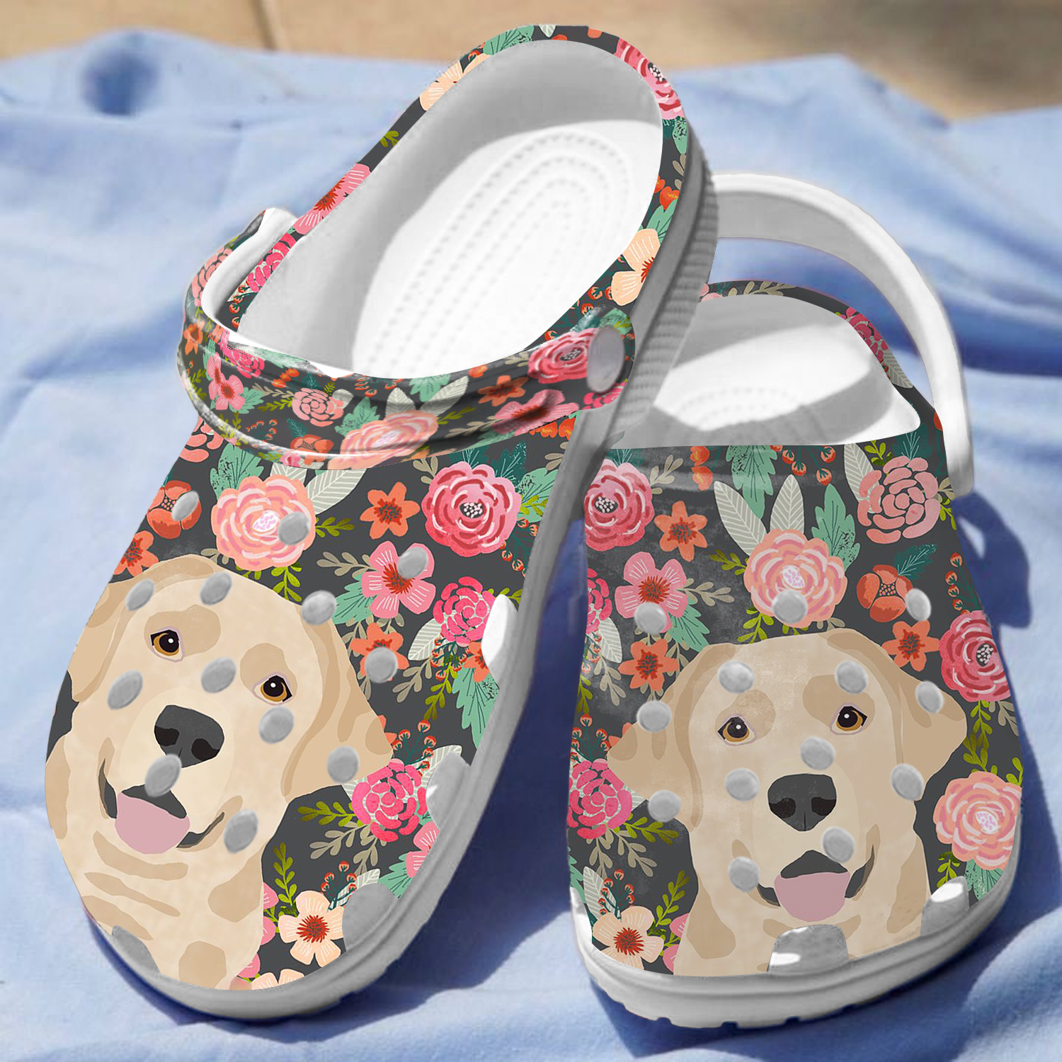 Floral Labrador Dog Animal Crocs Crocband Clogs Shoes Comfortable For Men Women and Kids