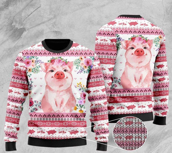 Floral Piggy Ugly Christmas Sweater Adult 3D Funny Matching for family