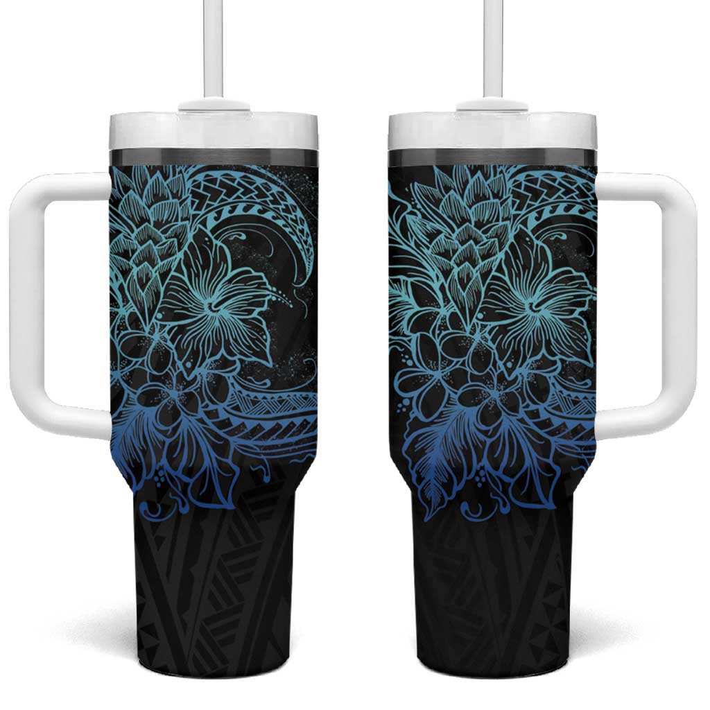 Floral Polynesian Hibiscus Tattoo Blue Gradient Custom Stanley Cup 40 oz 30 oz Tumbler With HandleTVC2301388