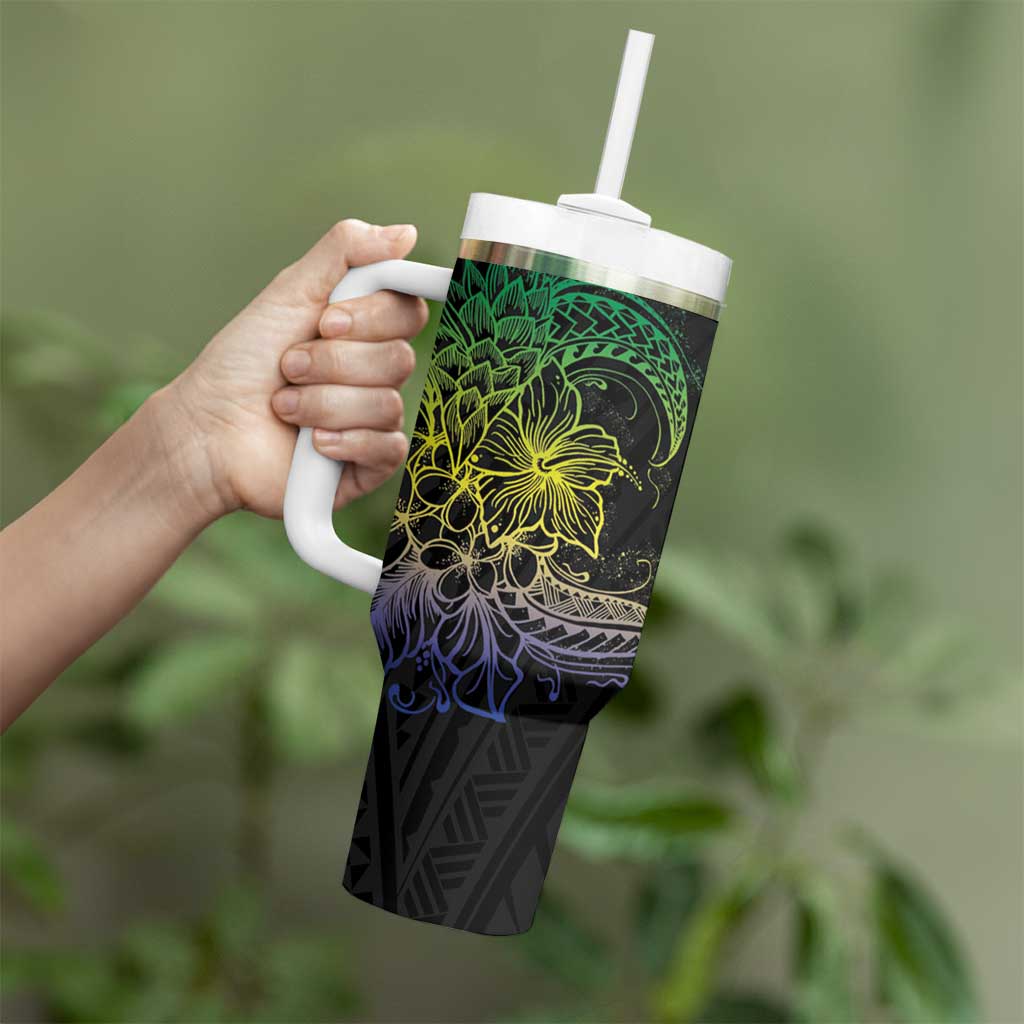 Floral Polynesian Hibiscus Tattoo Green Gradient Custom Stanley Cup 40 oz 30 oz Tumbler With HandleTVC2301371 - Image 3