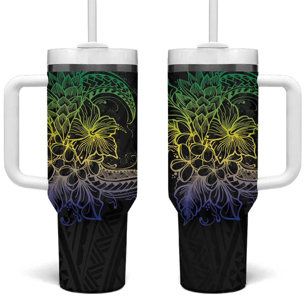 Floral Polynesian Hibiscus Tattoo Green Gradient Custom Stanley Cup 40 oz 30 oz Tumbler With HandleTVC2301371