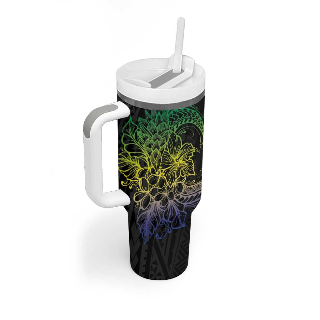 Floral Polynesian Hibiscus Tattoo Green Gradient Custom Stanley Cup 40 oz 30 oz Tumbler With HandleTVC2301371 - Image 2