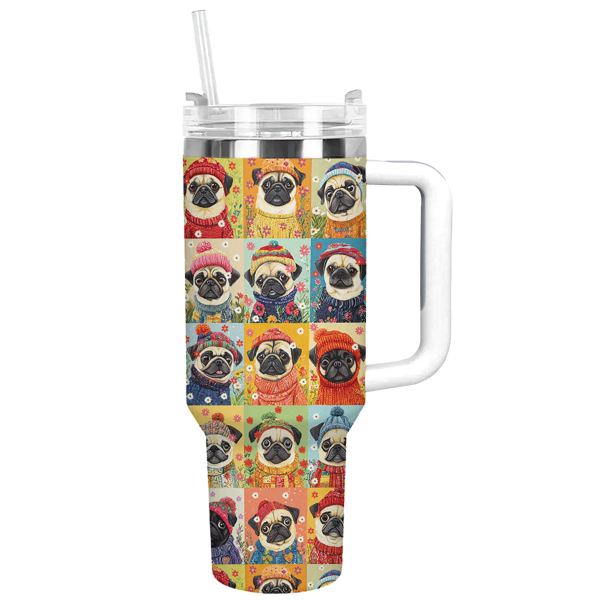 Floral Pug In Sweater Christmas Custom Stanley Cup 40 oz 30 oz Tumbler With HandleTVC2301487