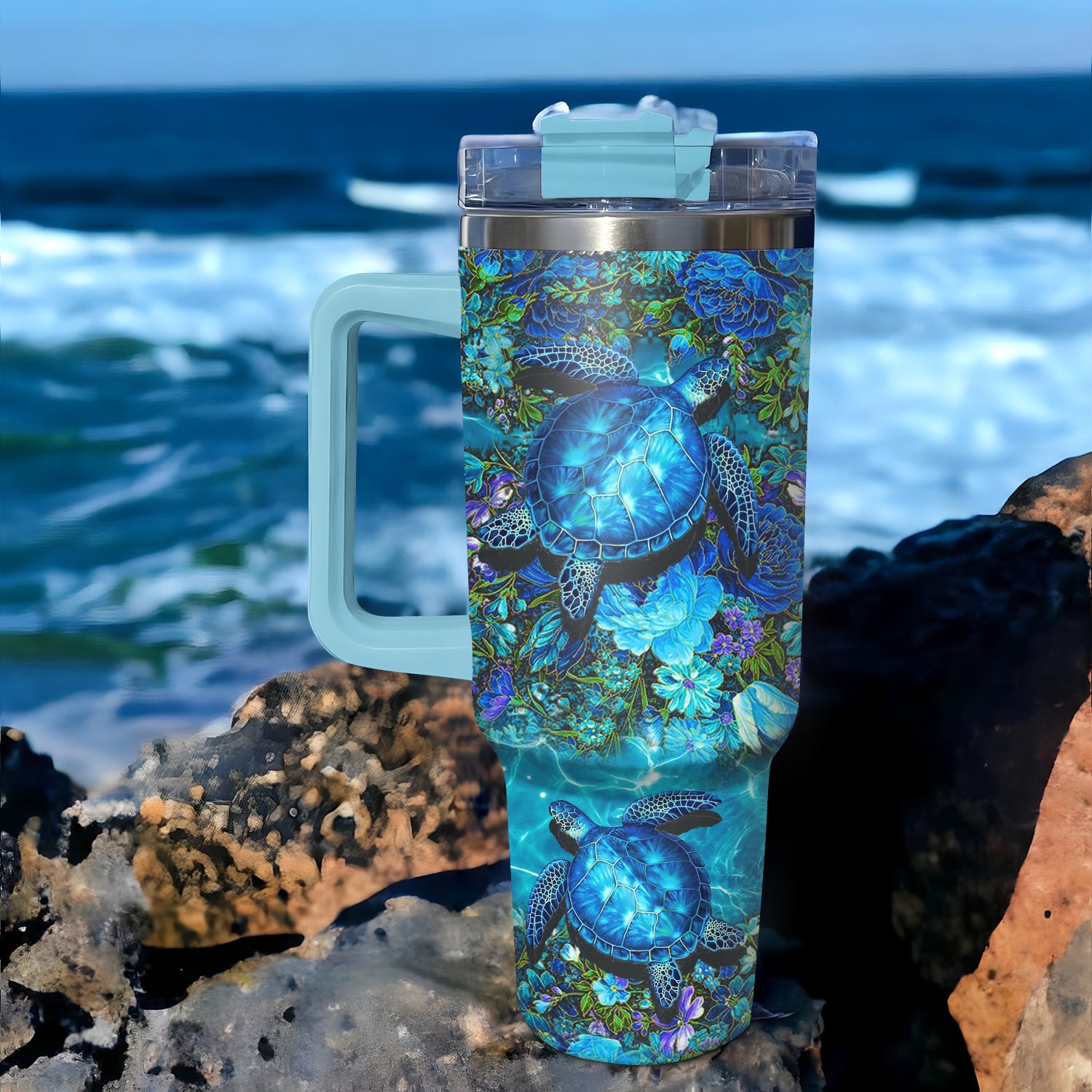 Floral Sea Turtle Custom Stanley Cup 40 oz 30 oz Tumbler With HandleTVC2301728
