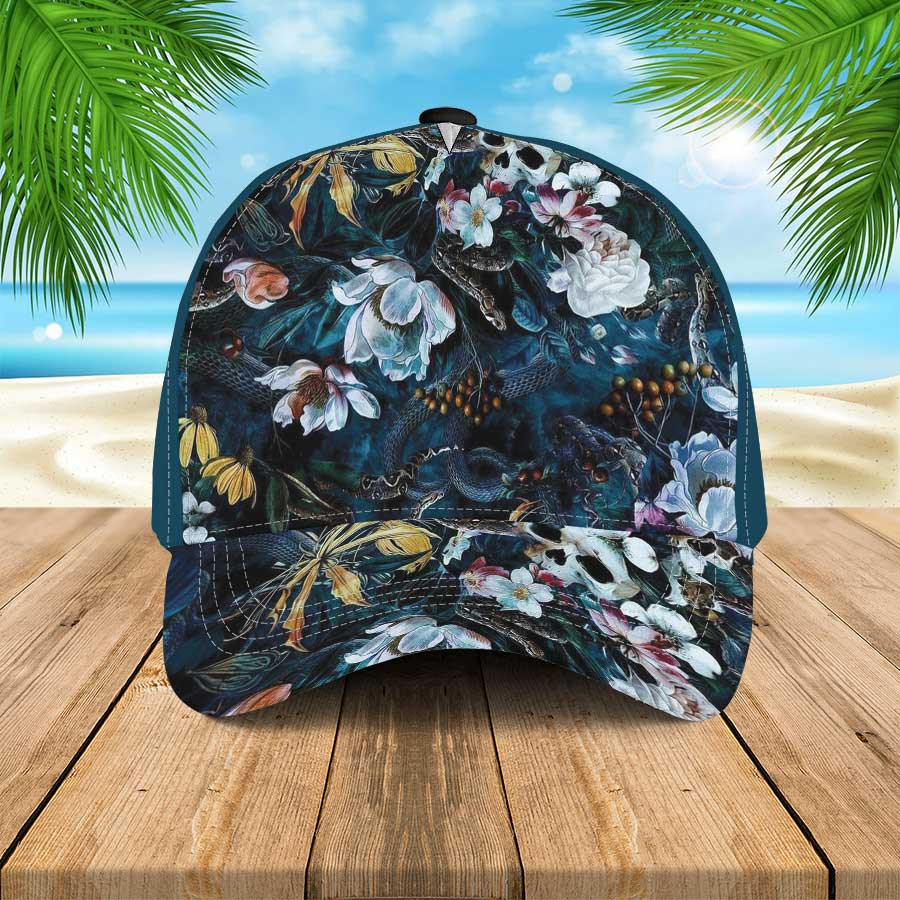 Floral Skull Aloha Hawaiian Skull 3D Classic Cap for Skull Lovers Men & Women Trucker Hats Custom Hats Gifts For Men & Women