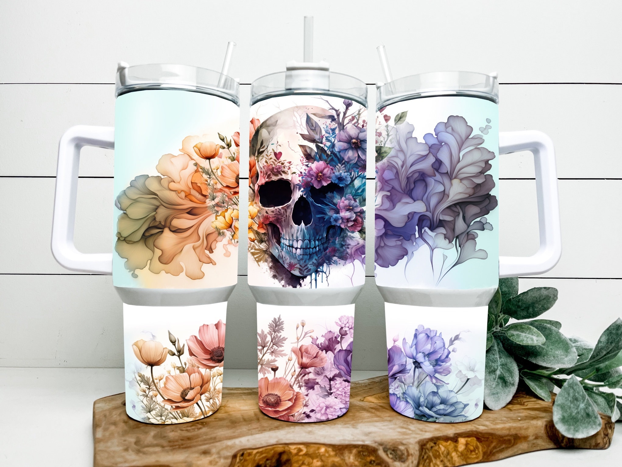 Floral Skull Custom Stanley Cup 40 oz 30 oz Tumbler With HandleTVC2301164