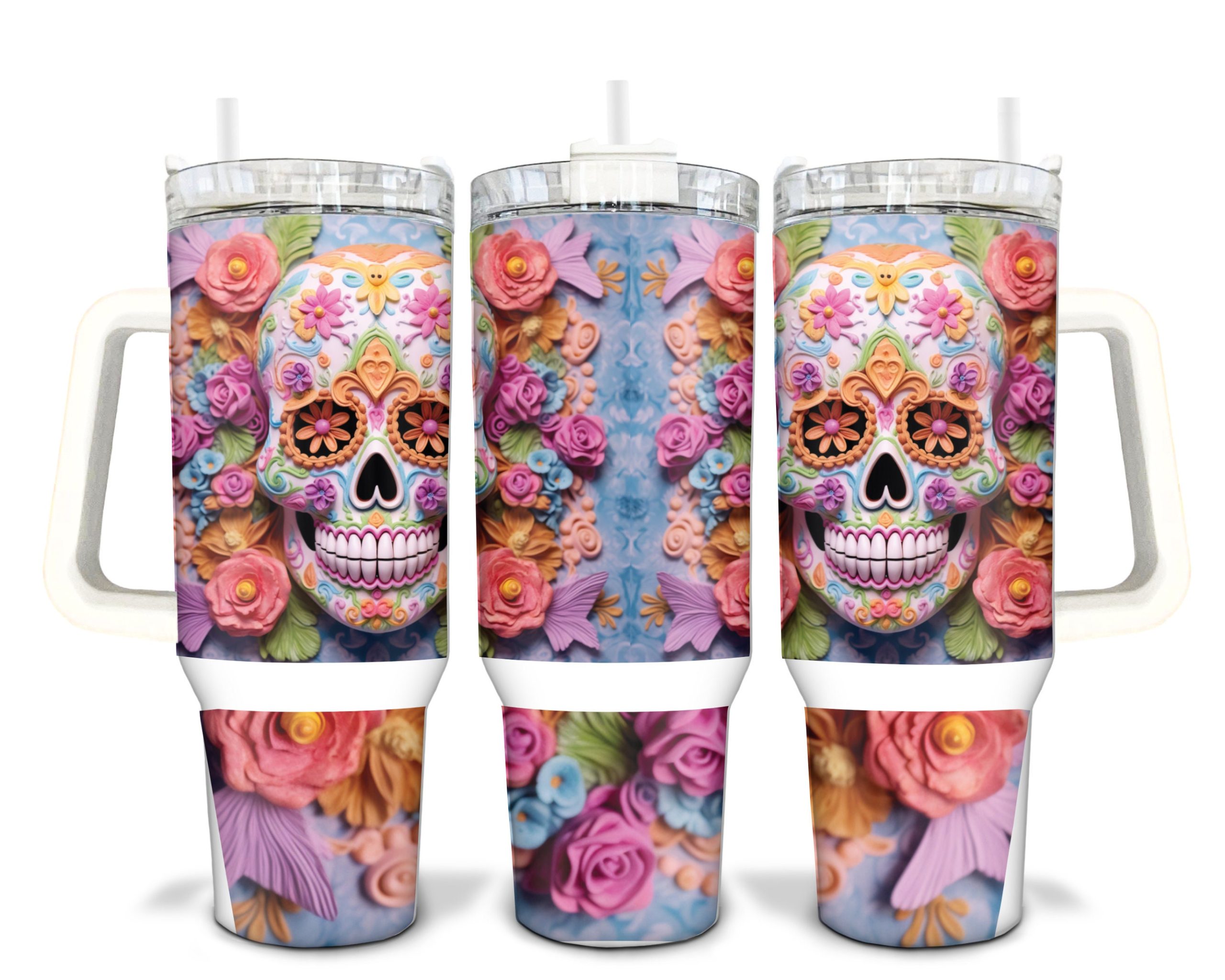 Floral Skull Custom Stanley Cup 40 oz 30 oz Tumbler With HandleTVC2301907