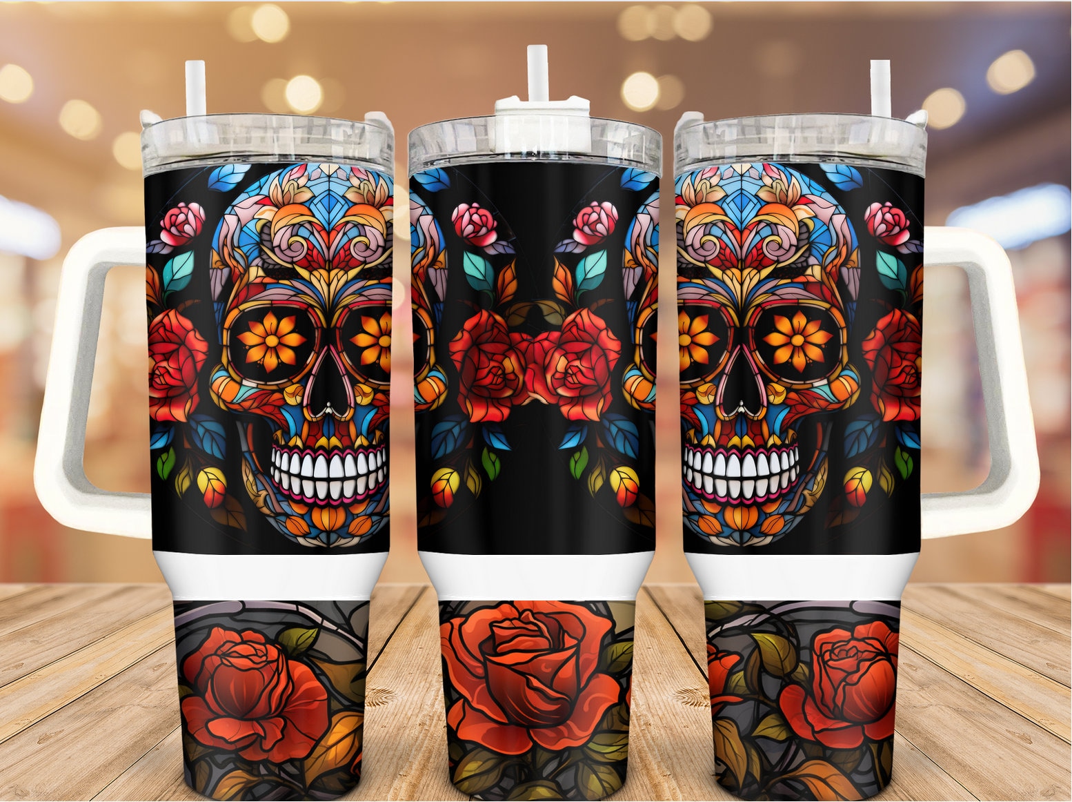 Floral Skull Custom Stanley Cup 40 oz 30 oz Tumbler With HandleTVC2301935