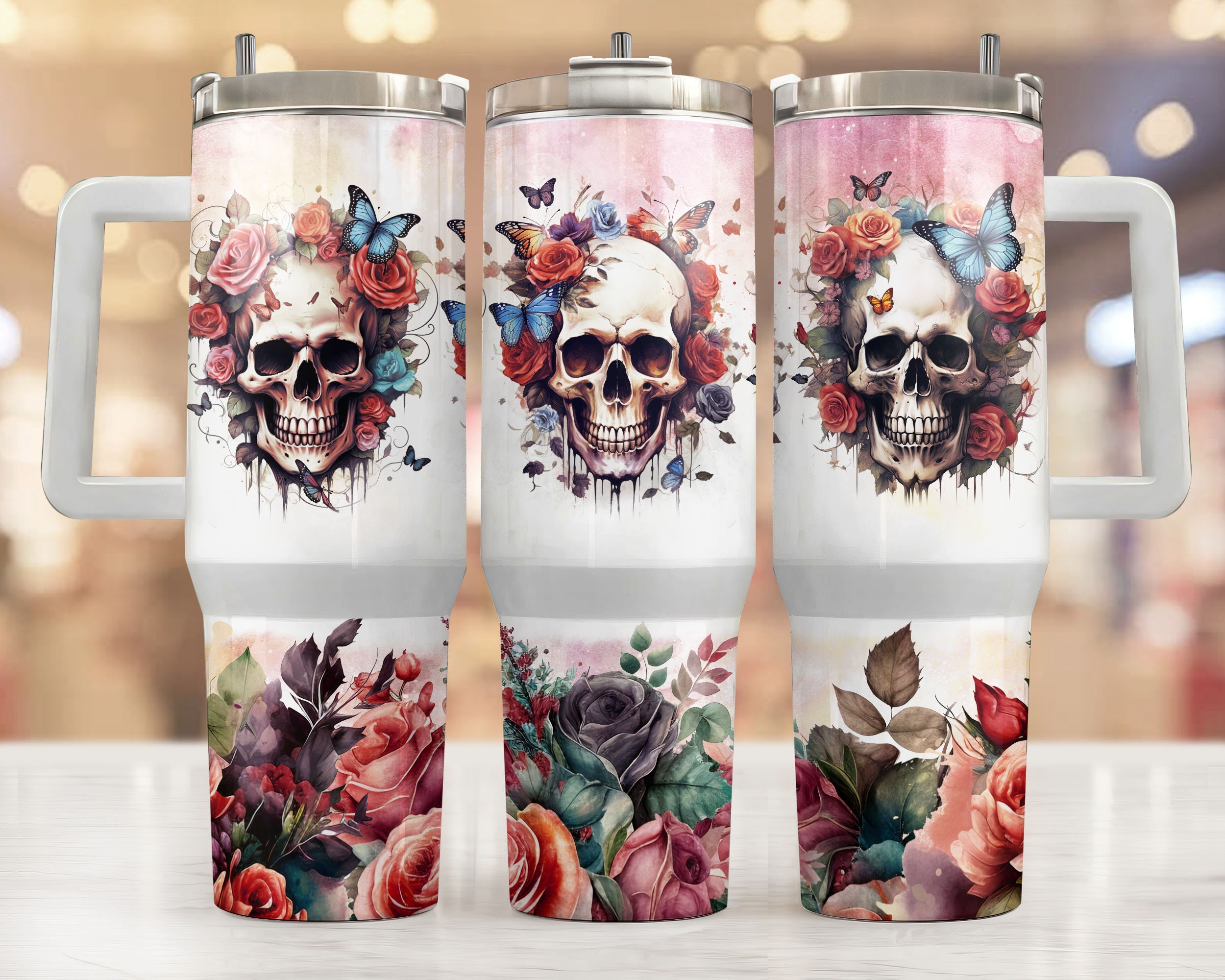 Floral Skull Custom Stanley Cup 40 oz 30 oz Tumbler With HandleTVC2301956