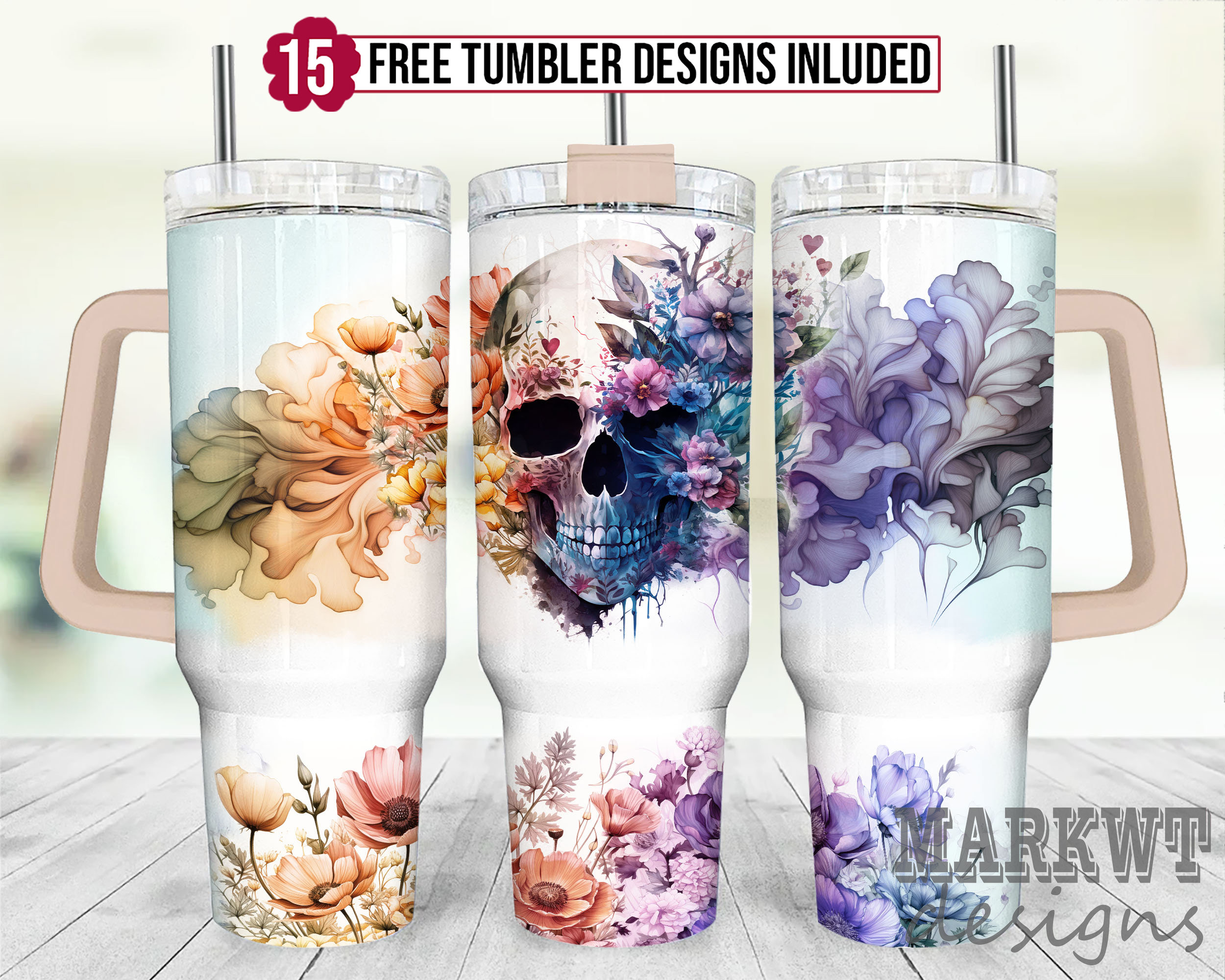 Floral Skull Custom Stanley Cup 40 oz 30 oz Tumbler With HandleTVC2301957