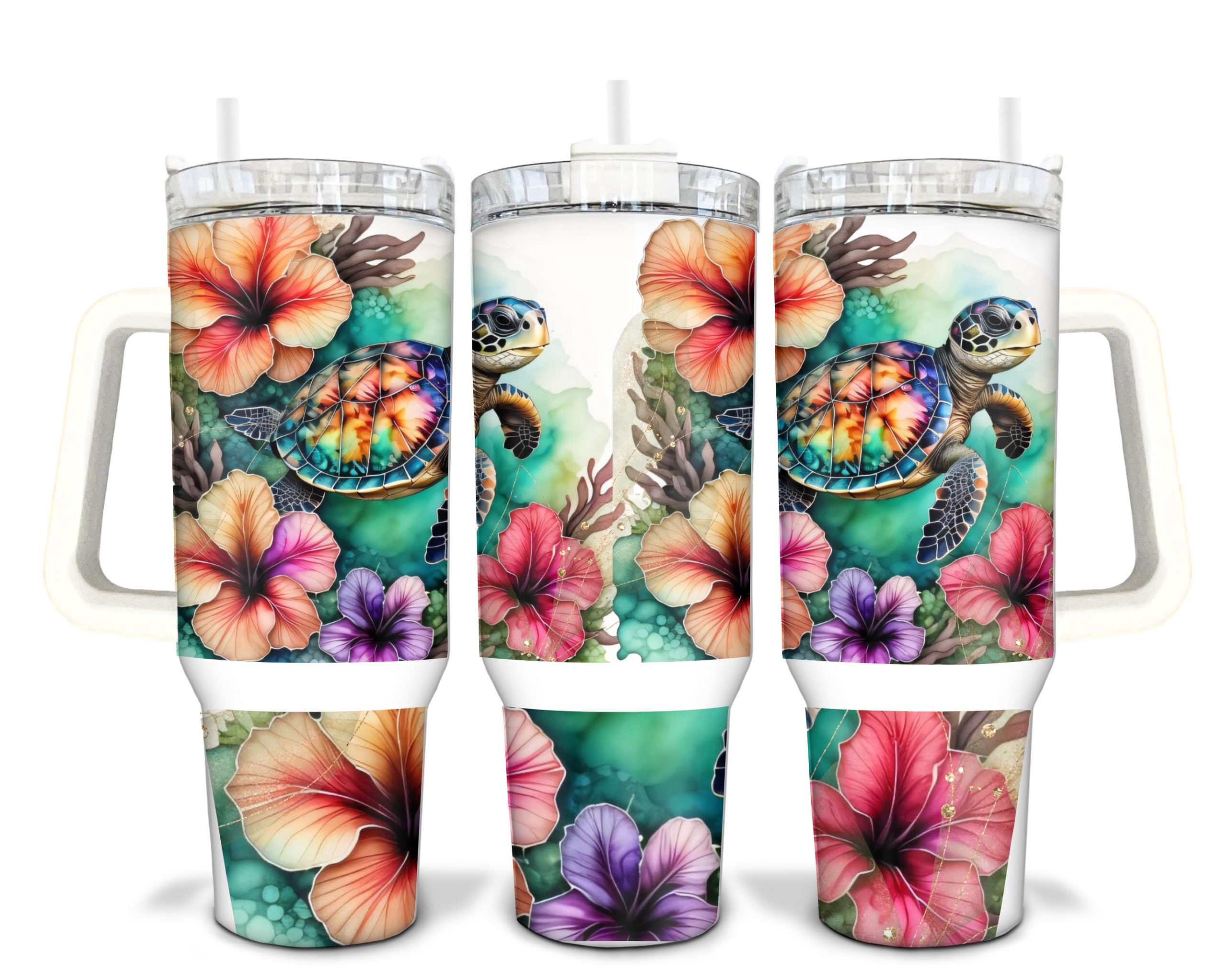 Floral Turtle Custom Stanley Cup 40 oz 30 oz Tumbler With HandleTVC2301907