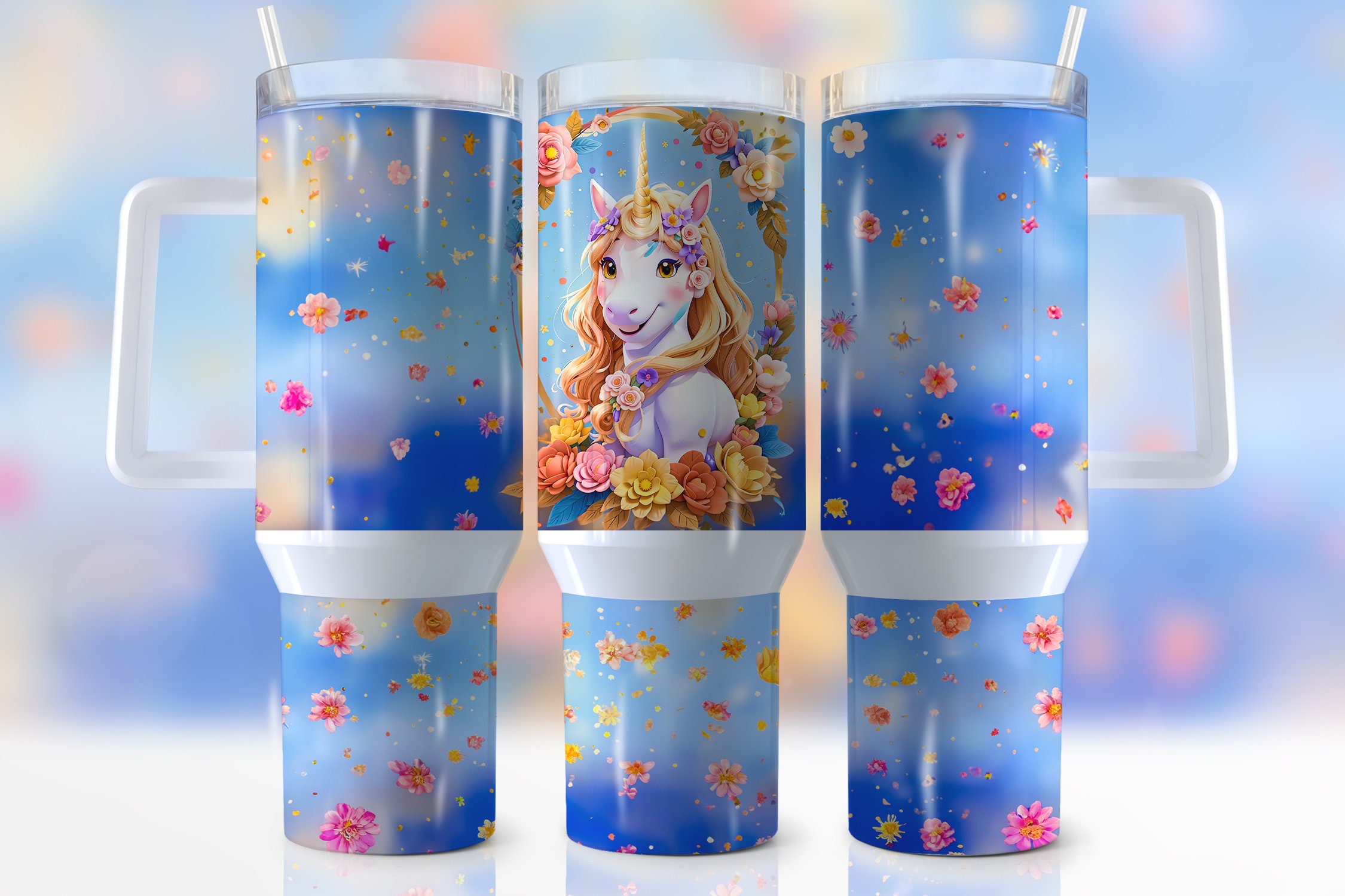 Floral Unicorn Custom Stanley Cup 40 oz 30 oz Tumbler With HandleTVC2301947