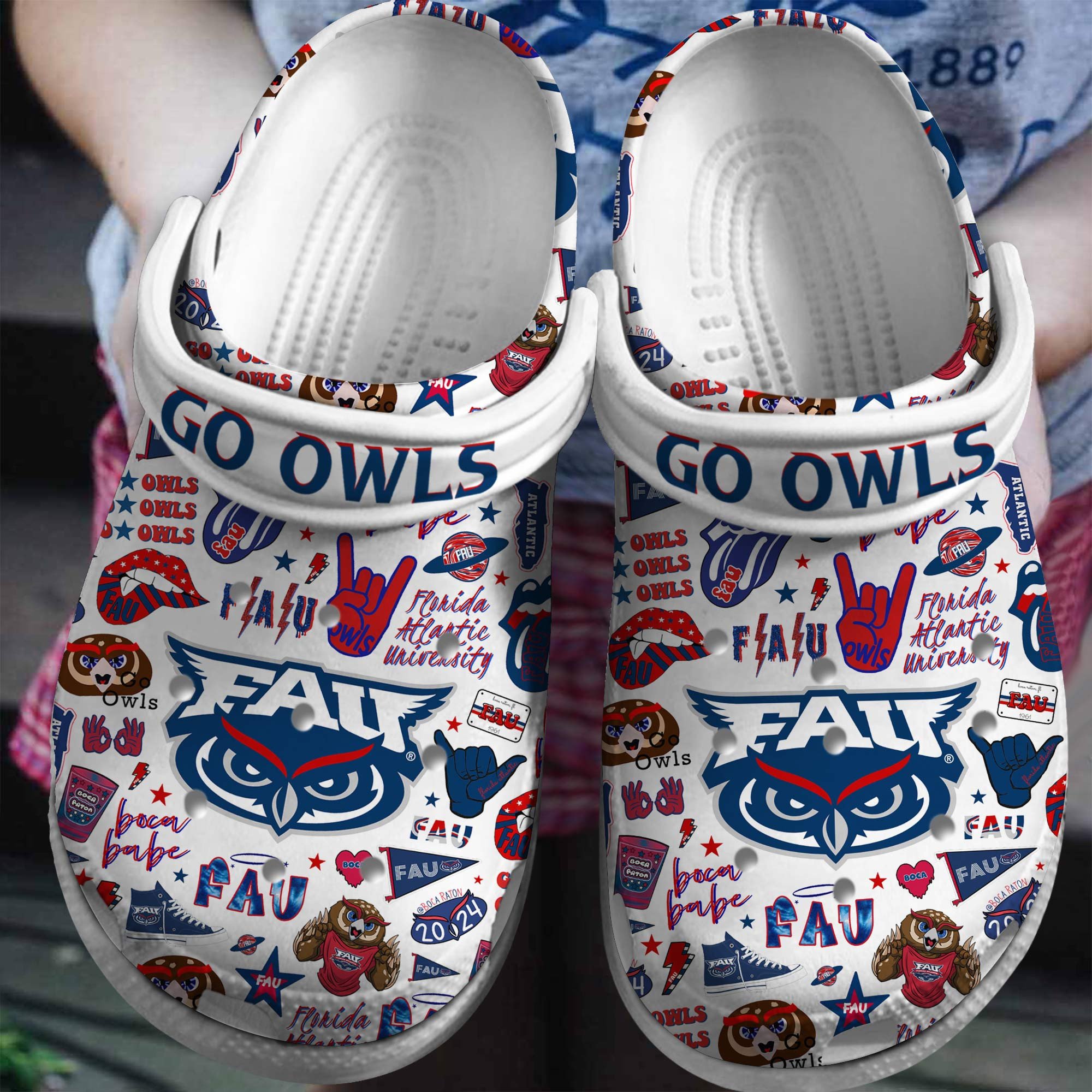 Florida Atlantic Owls NCAA Sport Crocs Crocband Clogs Shoes Comfortable For Men Women and Kids