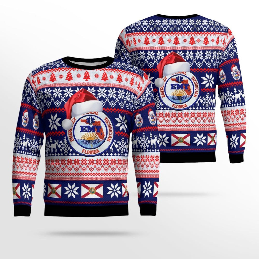 Florida EMT Christmas Ugly Sweater Xmas Unisex Sweater Christmas Gifts For Men Women