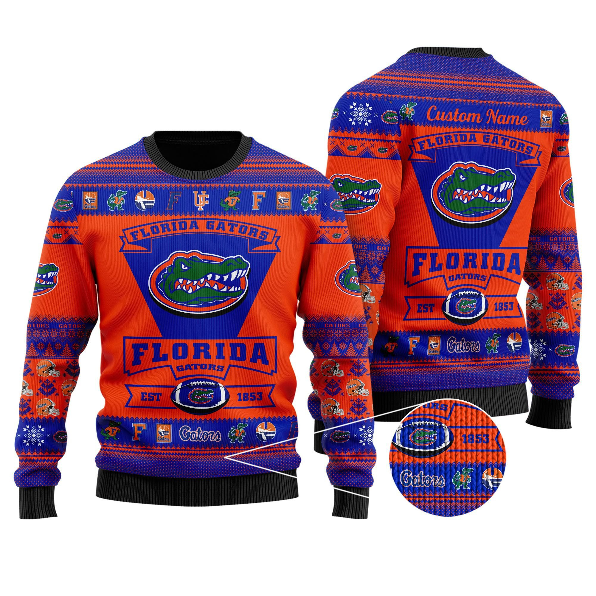 Florida Gators Football Team Logo Custom Name Personalized Ugly Christmas Sweater Adult 3D Funny Matching for family - Image 2
